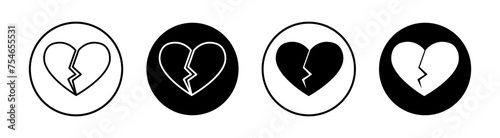 Heartbreak flat line icon set. Heartbreak Thin line illustration vector