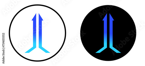 Two arrows merging into one flat line icon set. Two arrows merging Thin line illustration vector