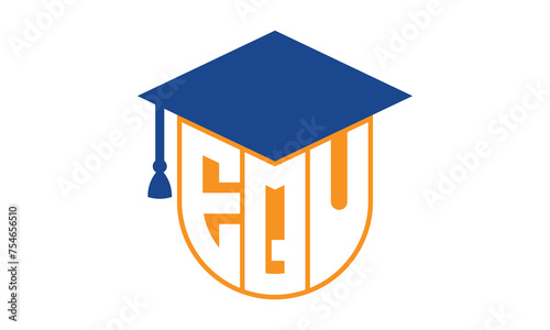 EQU initial letter academic logo design vector template. school college logo, university logo, graduation cap logo, institute logo, educational logo, library logo, teaching logo, book shop, varsity