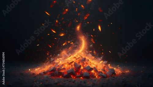 Close up shot of fire embers with dark background.