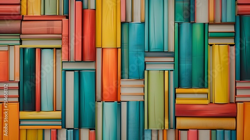 Seamless Pattern Illustration Featuring a Colorful Bookshelf Design