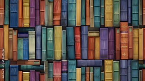 Seamless Pattern Illustration Featuring a Colorful Bookshelf Design