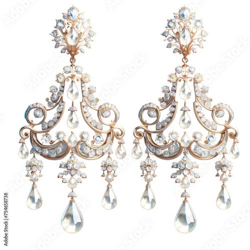 The earrings are made of gold and diamonds and have a lot of crystals