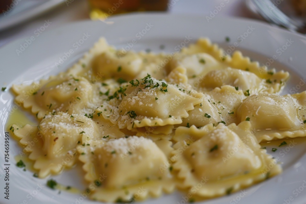 Many ravioli shells on a pan with powdered Many ravioli shells on a pan with powdered