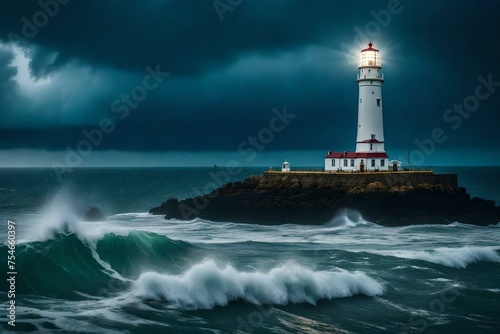 lighthouse on the shore of the sea photo
