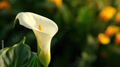 Graceful calla lily against a soft-focus garden background