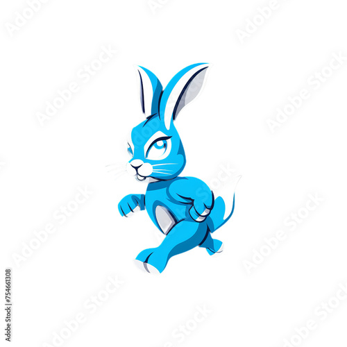 A walking bunny logo blue, Isolated on transparent PNG background, Generative ai