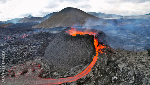 Fagradalsfjall Volcano Eruption, Litli Hrutur Hill, Mountain on Southern Peninsula, Iceland, July 2023 photo