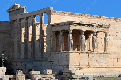 The Temple of Erechtheion's famous porch with 6 caryatids in the Acropolis. photo