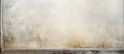 A window covered in grime and dust, obscuring the view outside. The dirt has accumulated on the white glass surface, drawing attention to the lack of cleanliness. photo