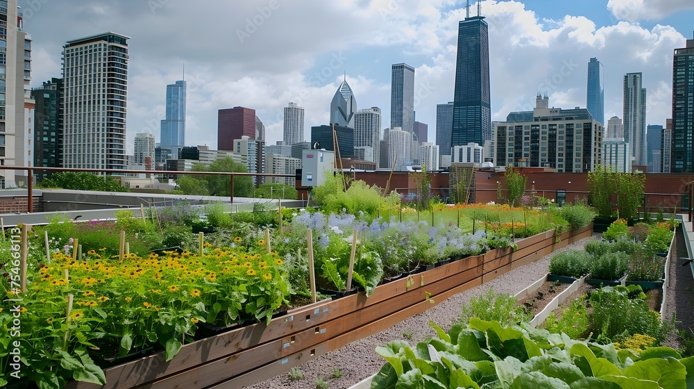Urban Rooftop Garden in Chicago Showcasing Sustainable Living and Food Production Urban Rooftop Garden in Chicago Showcasing Sustainable Living and Food Production
