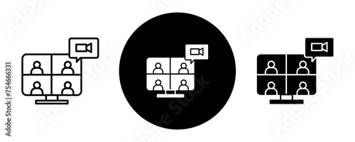 Online meeting outline icon collection or set. Online meeting Thin vector line art