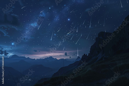 A night sky with meteors shower