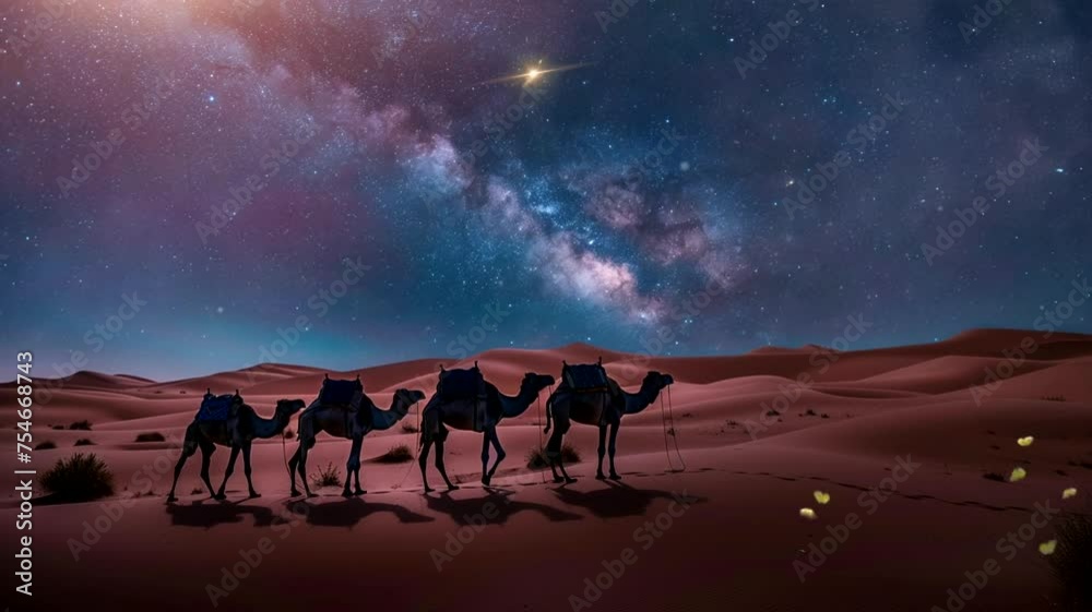 Scene of a siluet camel in dessert animation video looping motion Stock ...