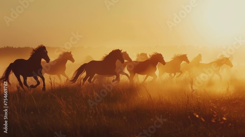 Free Spirit  Herd of Horses Galloping at Sunrise
