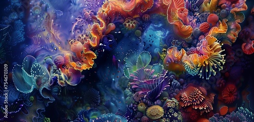 An enchanting high-resolution image of a lively underwater scene, where a dazzling array of colorful fish gracefully navigate among vibrant corals.