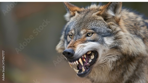 Fierce Wolf Snarling with Piercing Eyes in Macro Shot