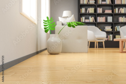 Fototapeta Naklejka Na Ścianę i Meble -  Living room interior in cozy style with wooden floor