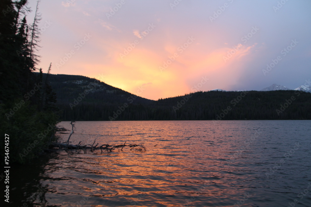 sunset over the lake, Jasper National Park, Alberta