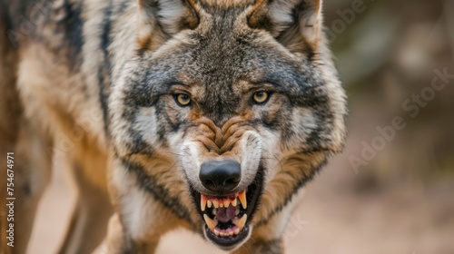 Intense Close-Up of Snarling Wolf with Bared Teeth