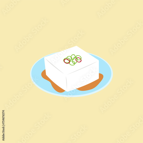 Tofu vector illustration on yellow background.
