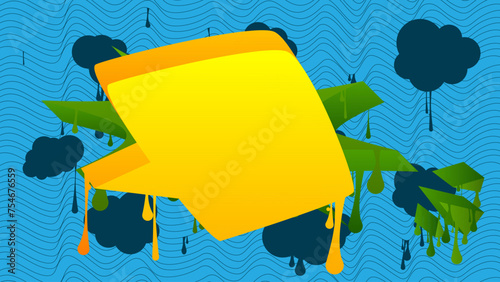 Yellow, Blue, and green Graffiti speech bubble. Abstract modern Messaging sign street art decoration, Discussion icon performed in urban painting style.