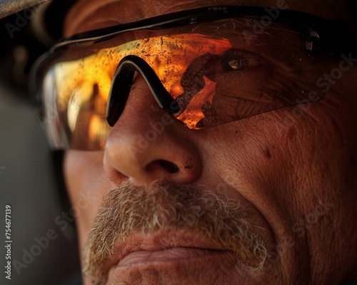 Intimate closeup of firefighter at rest photo