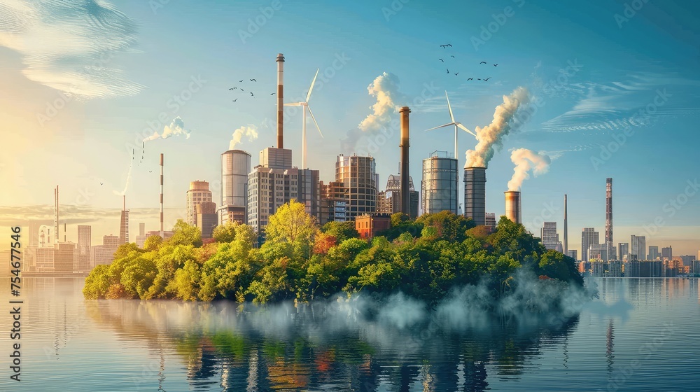 Fototapeta premium llustrate the potential economic benefits of transitioning to a low-carbon economy, from job creation and innovation to improved public health and quality of life