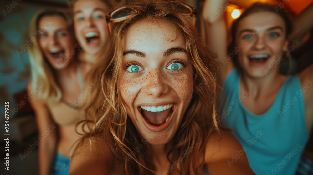 Fototapeta premium A group of women are smiling and laughing together