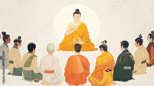 Sakyamuni Teaching Disciples: Tranquil White Background photo