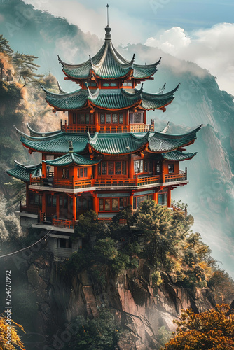 A traditional buddhis temple on top of a mountain