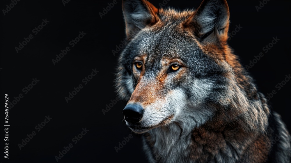  Portrait of Adult Wolf on Black Background, Generatively Created