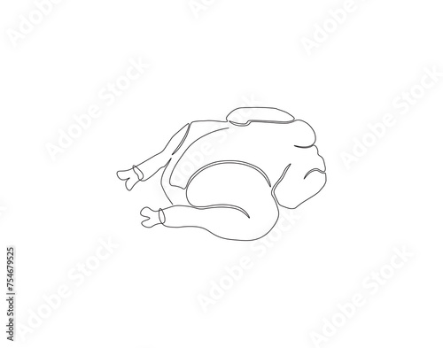 Continuous Line Drawing Of Chicken Meat. One Line Of Whole Chicken. Chicken Meat Continuous Line Art. Editable Outline.