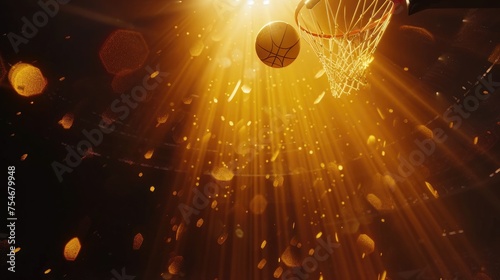 Sports background - basketball, bright spotlight from above, yellow glowing lights 8k © Muhammad