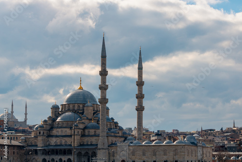 Ramadan or islamic background photo. Eminonu New Mosque or Yeni Cami