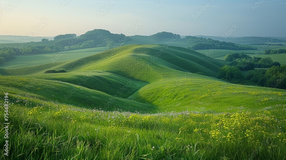 Fototapeta premium A beautiful meA beautiful meadow with hills.adow with hills.