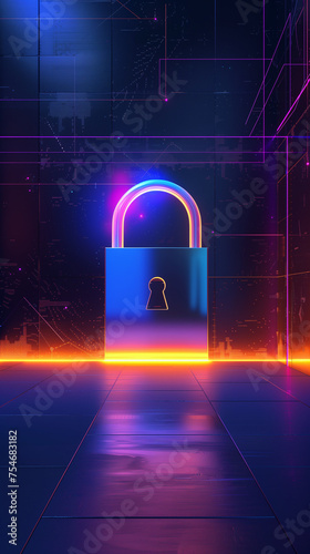 Vibrant Neon Cybersecurity Concept, Moody Purple and Orange Colours