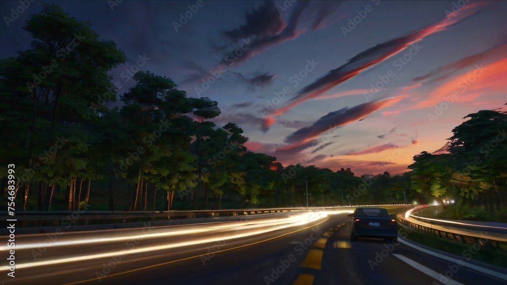 driving on the highway at night