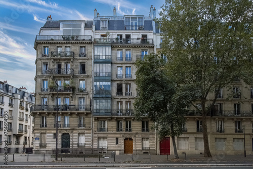 Paris, beautiful buildings in a luxury neighborhood in the 17e arrondissement, narrow facades 

