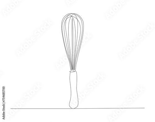 Continuous Line Drawing Of Balloon Whisk. One Line Of Kitchen Tool Ballon Whisk. Whisk Continuous Line Art. Editable Outline.
