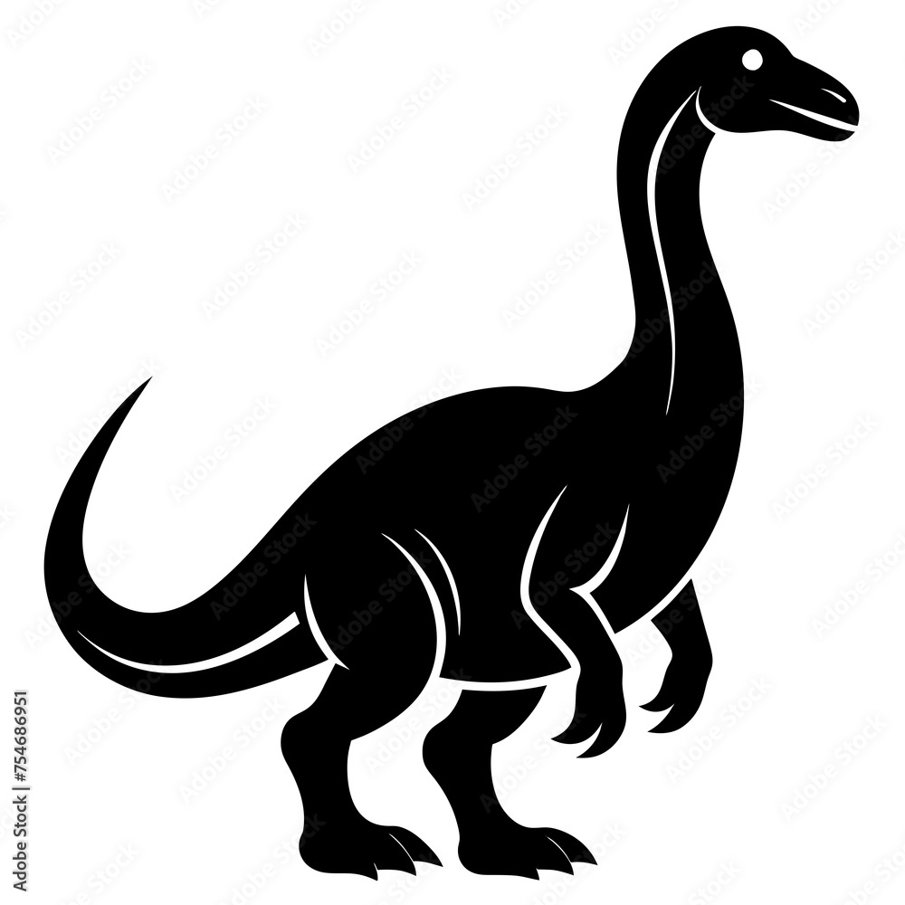 Minimalist Black Silhouette Dinosaur, Prehistoric Animal Icon