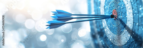 A blue and white target with three arrows in the center, symbolizing success in digital marketing  concept