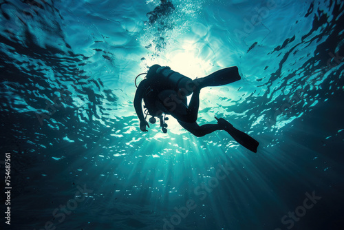 Diver diving into ocean