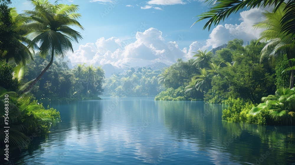 Blue Oasis, Create an image of a serene blue lake surrounded by lush greenery, emphasizing the importance of preserving natural habitats Blue Oasis, Create an image of a serene blue lake surrounded by lush greenery, emphasizing the importance of preserving natural habitats