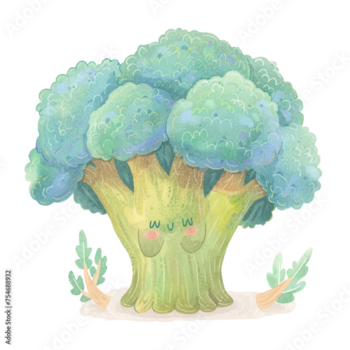  cute broccoli watercolour vector illustration