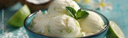 Coconut lime sorbet .  Tropical meal background  photo