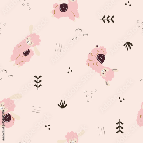 Adorable llama parade in seamless pattern