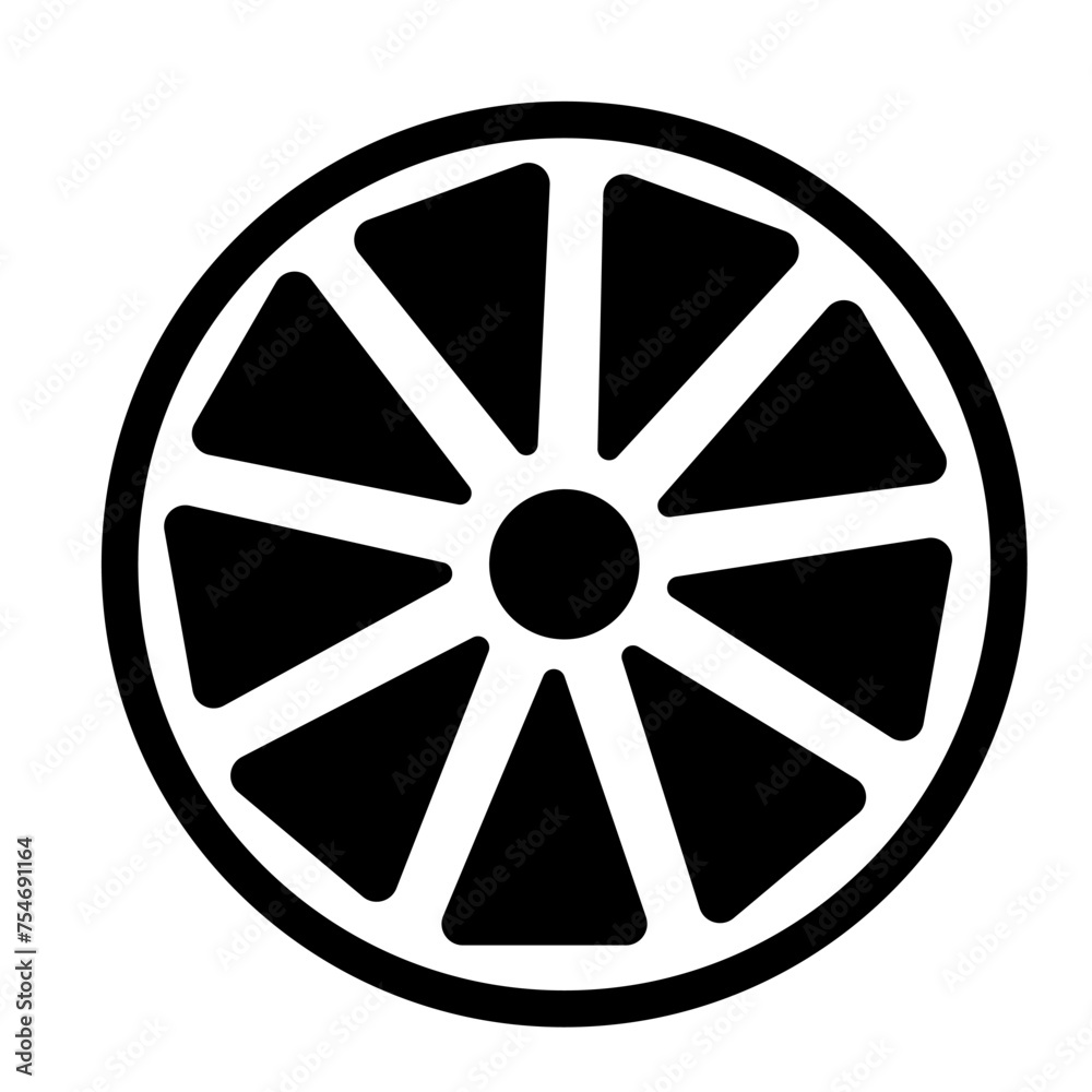 Obraz premium Sectional fruit icon. Sliced ​​piece of orange, lemon, lime Beautiful black fruit icon