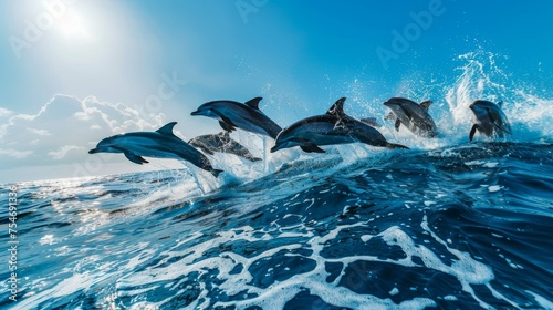 Dynamic Dolphin Movement in Sparkling Azure Waves AI Generated. © AnimalAI