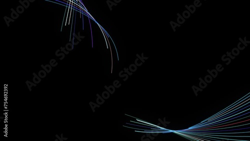 4k abstract light lines wavy flowing dynamic in blue green purple colors isolated on black background for concept of AI technology, digital, communication, 5G, science, music
